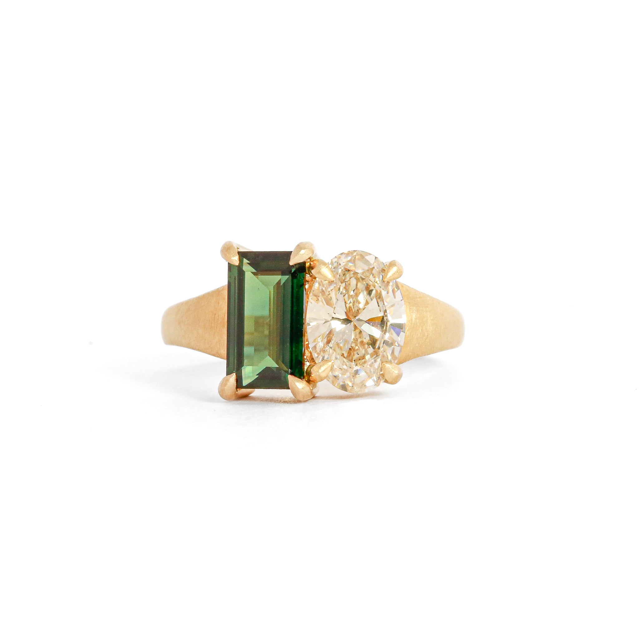 Tempest Ring — Toi et Moi green sapphire and champagne diamond in 18kt yellow gold